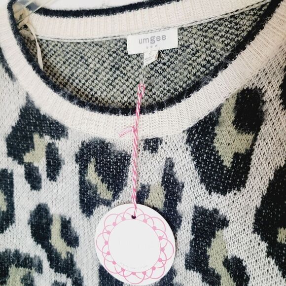 NEW Umgee Logan Animal Print Knit Sweater Dress Blavk Olive Off White Size Small - Picture 7 of 8